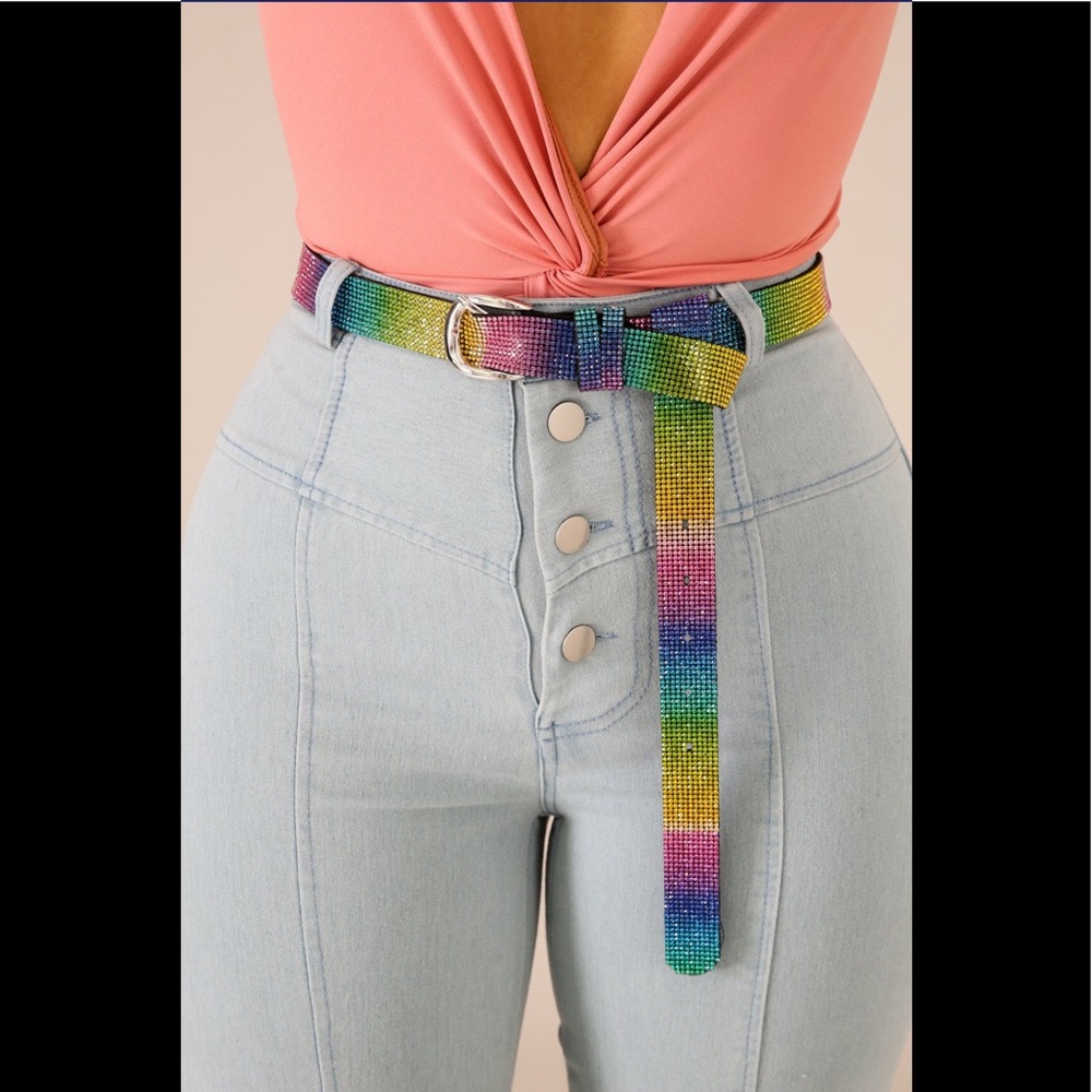 Rainbow rhinestone belt